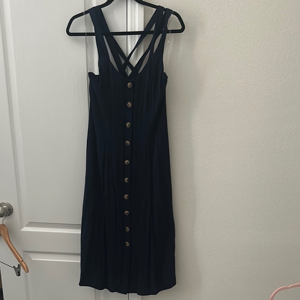 Chic Navy Button-Down Midi Dress